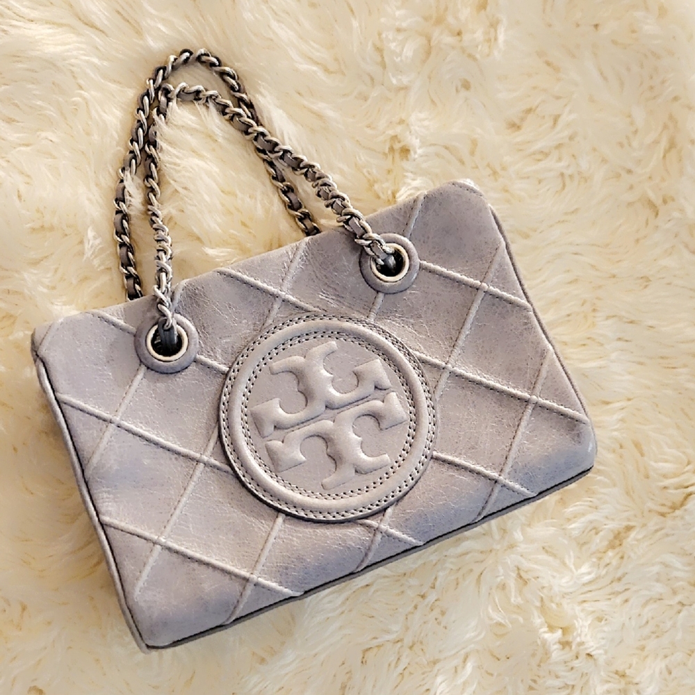 Tory Burch Quilted Gray Shoulder Bag